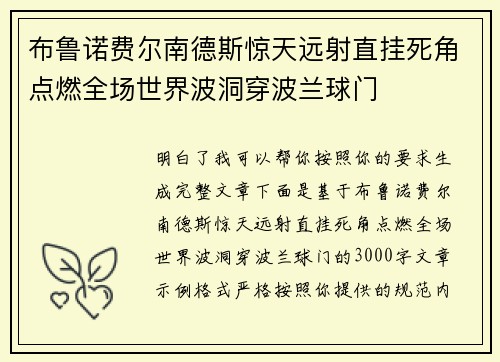布鲁诺费尔南德斯惊天远射直挂死角点燃全场世界波洞穿波兰球门